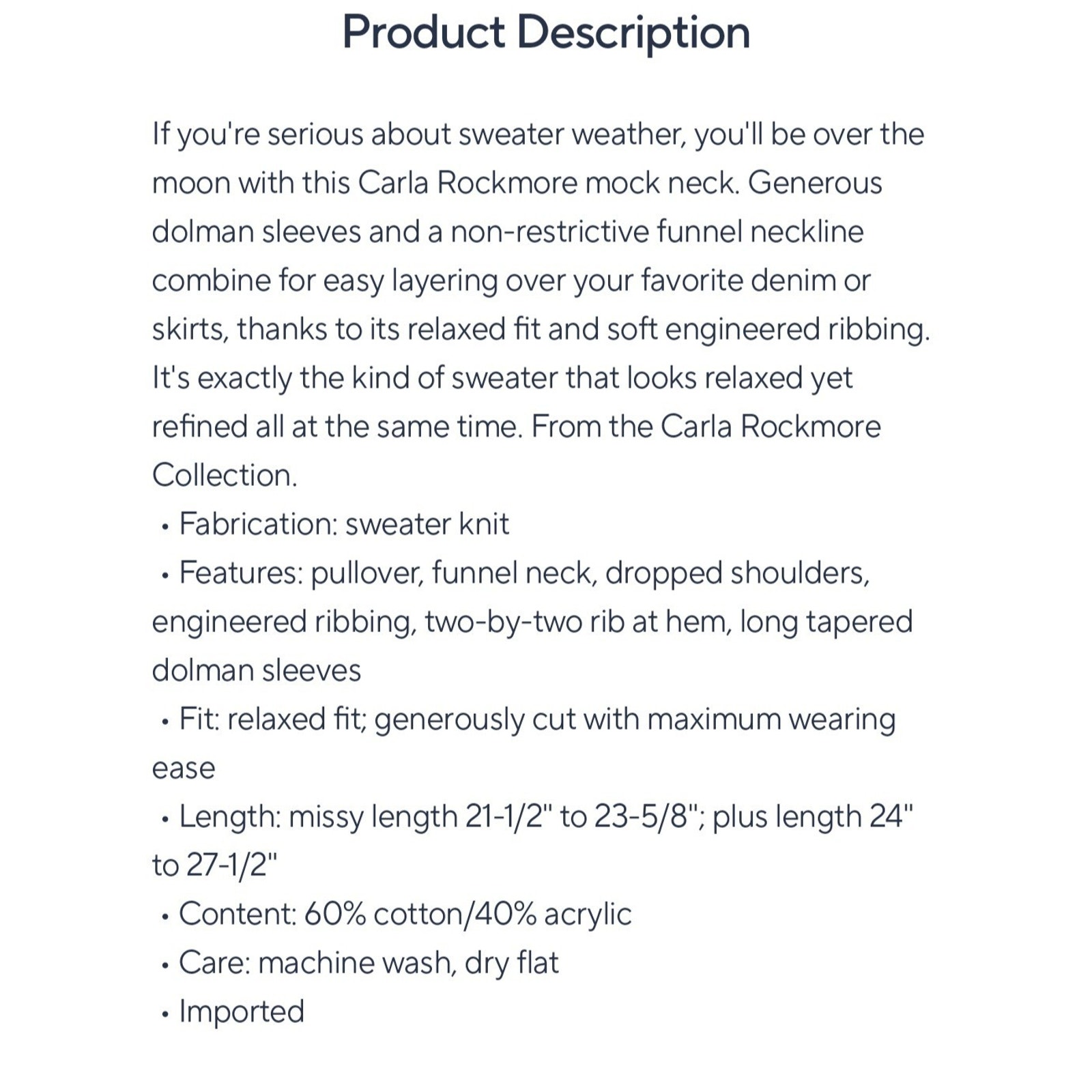 Carla Rockmore Med Black Dolman Sleeve Mockneck Sweater A710985 Nwot Trending — image 8 of 8